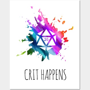 Crit Happens - rainbow & black - LGBTQ+ ttrpg dice Posters and Art